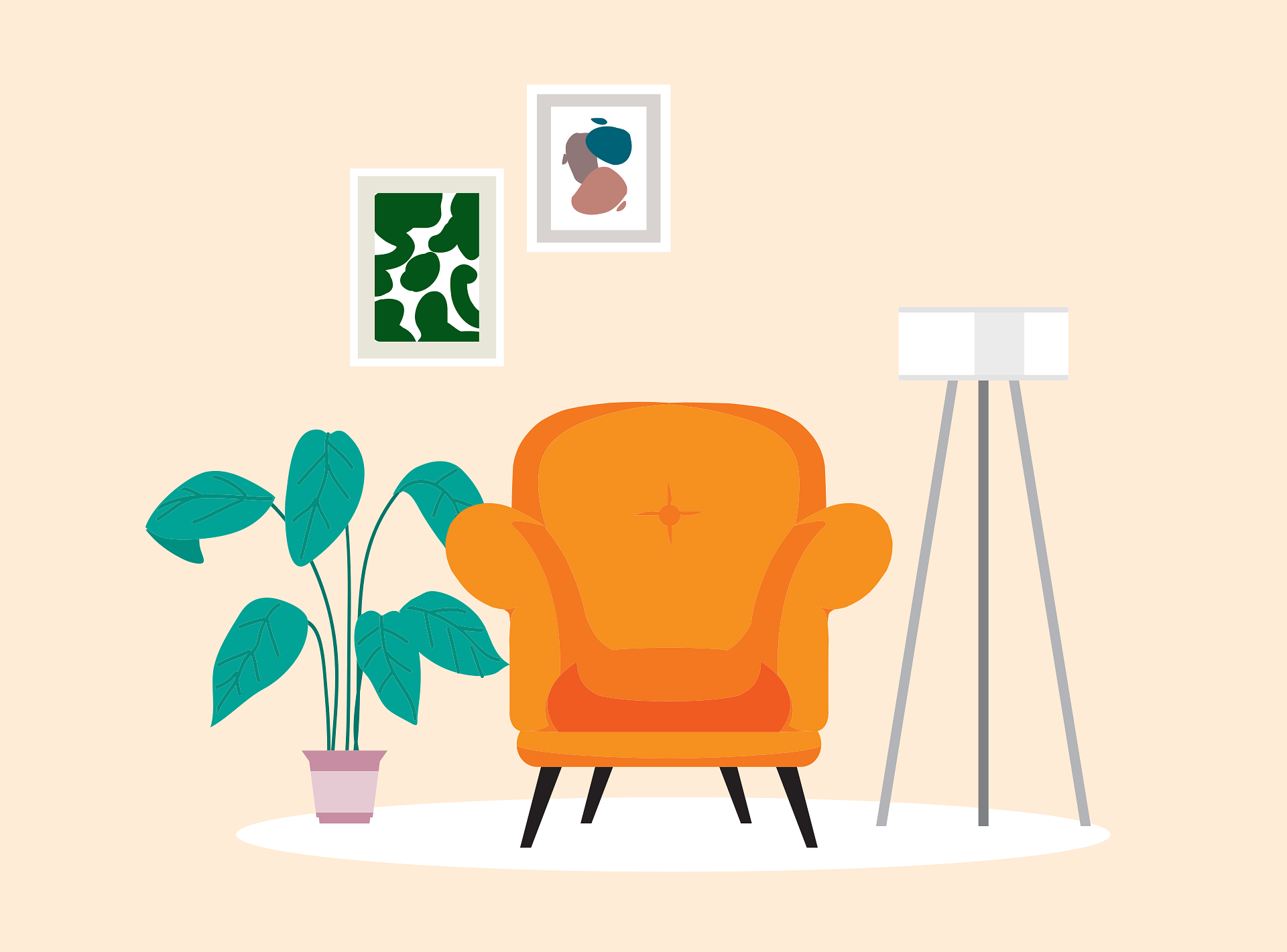 Stylised depiction of a living room